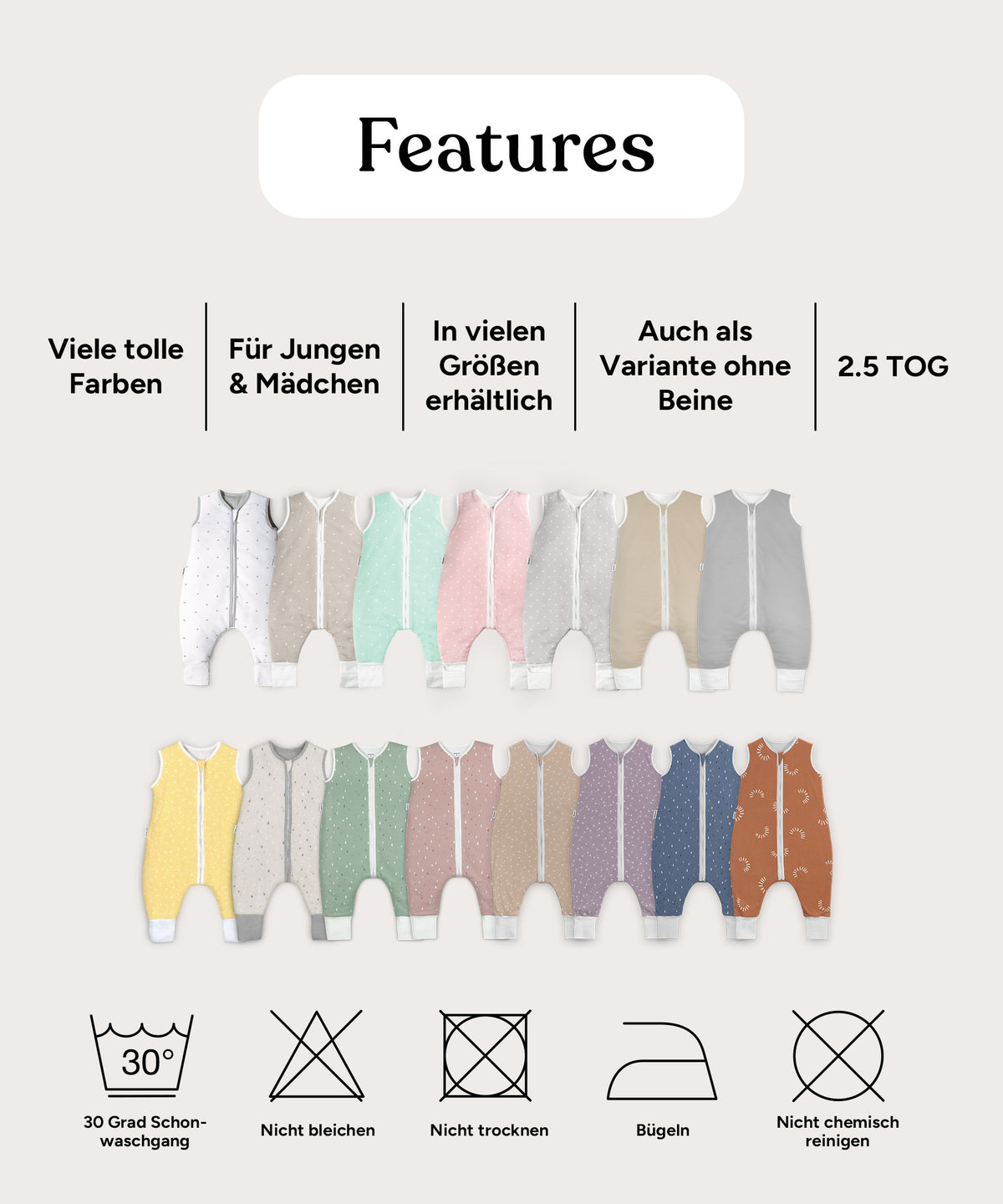 Ganzjahresschlafsack Beine Features.