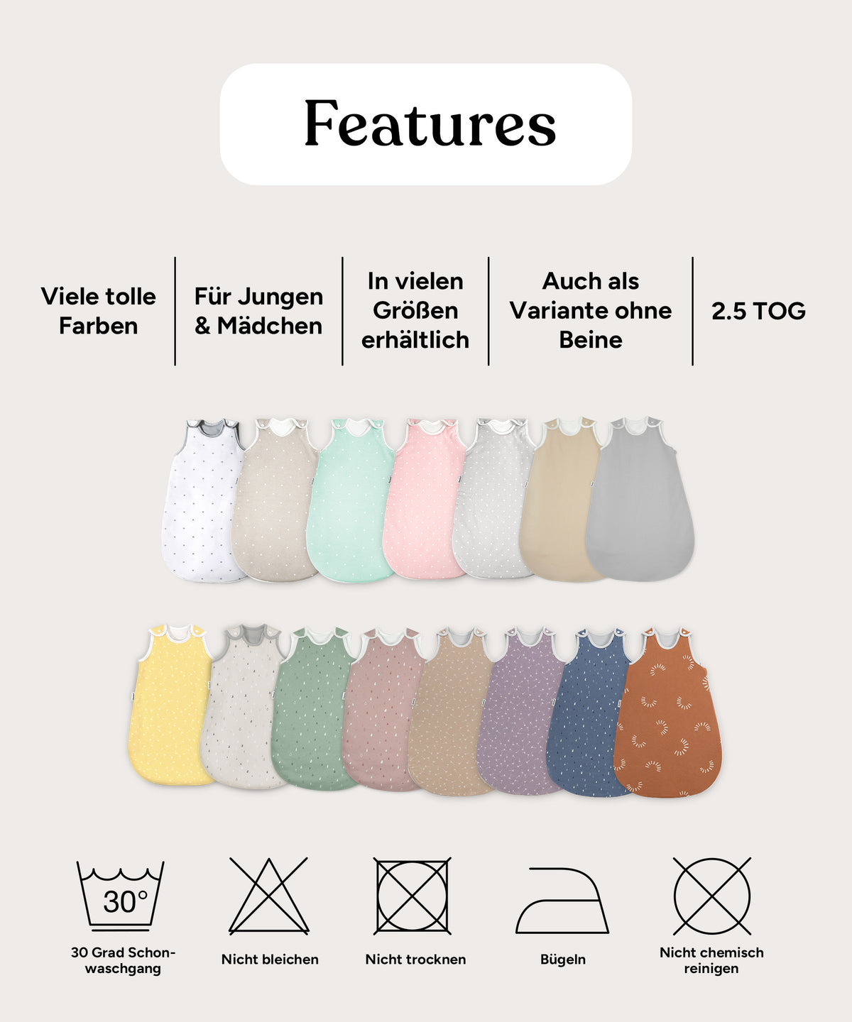 Ganzjahresschlafsack Rund Features.