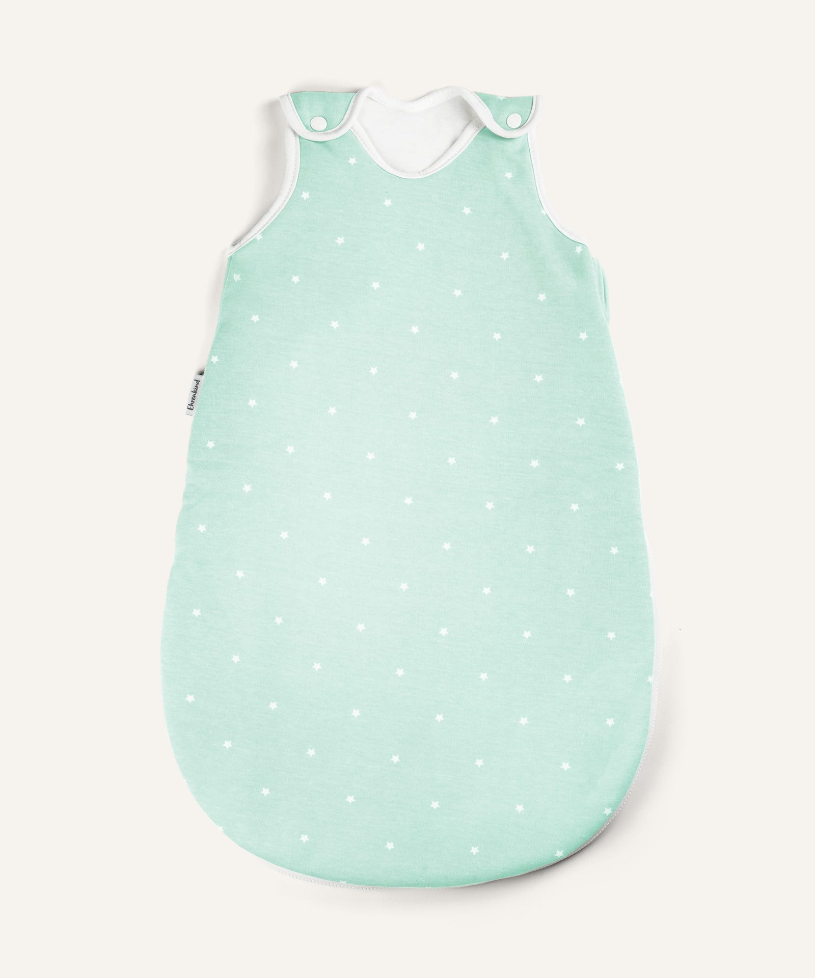 Baby-Schlafsack ganzjährig rund Mint weiße Sterne.