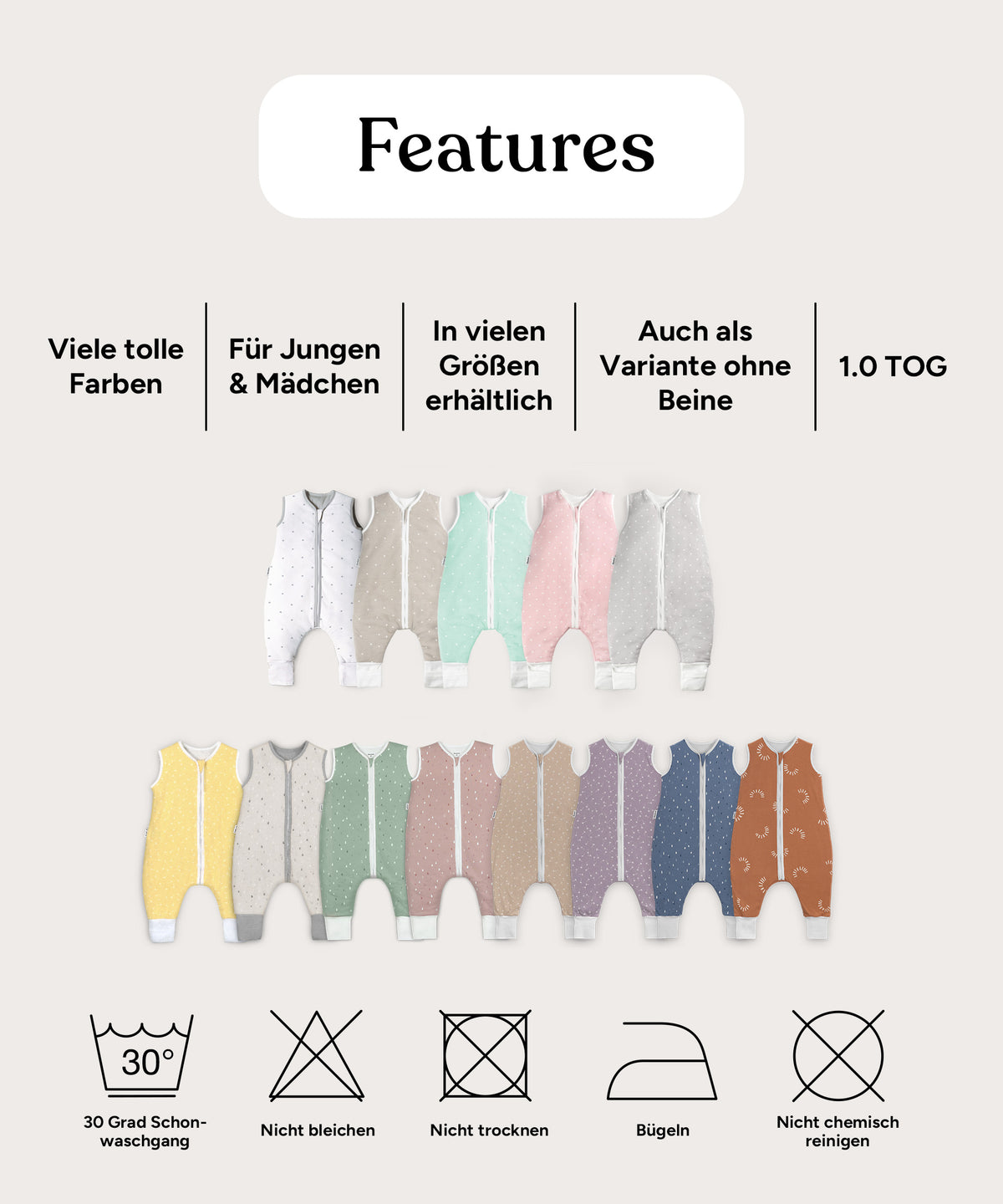 Sommerschlafsack mit Beine Features.