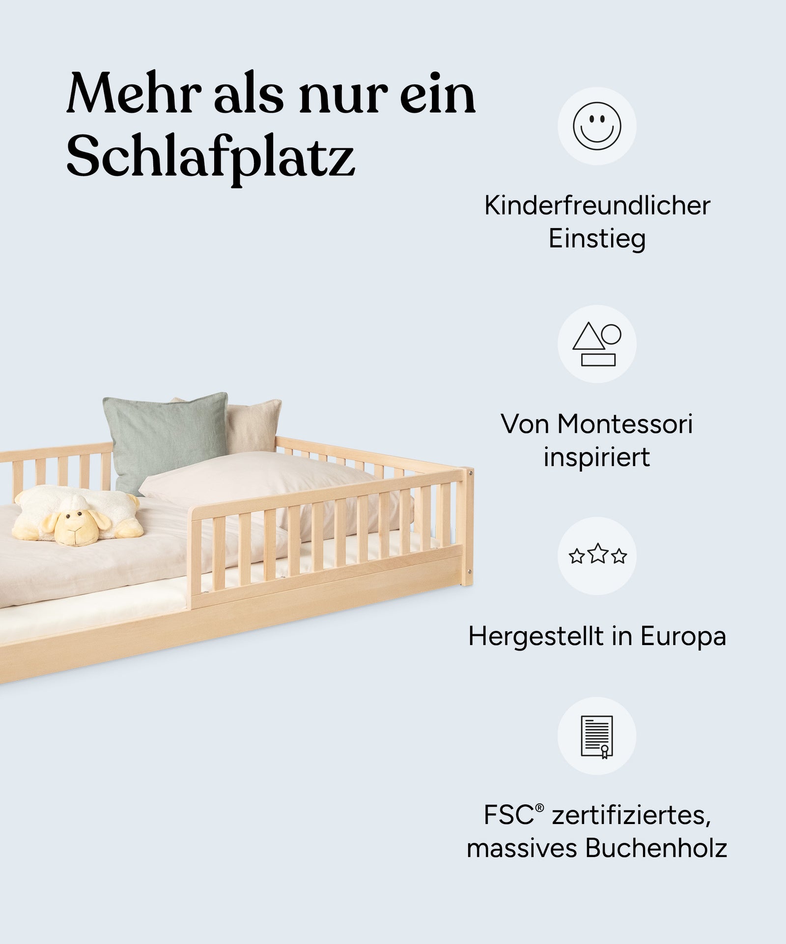 Vorteile-Grafik Bodenbett  Livo Buche Natur.