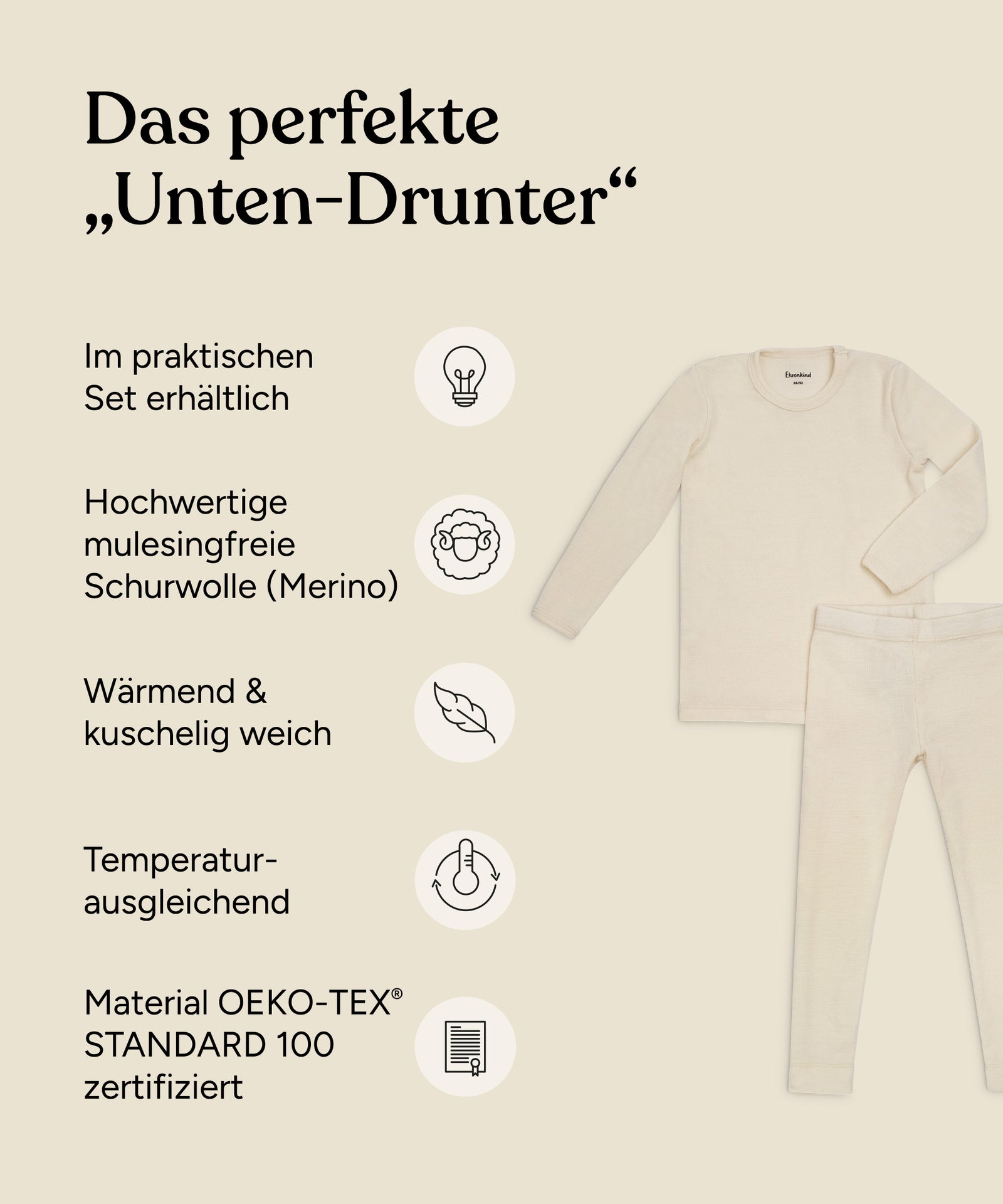 USP-Grafik Merino Unterwäsche Kinder. 