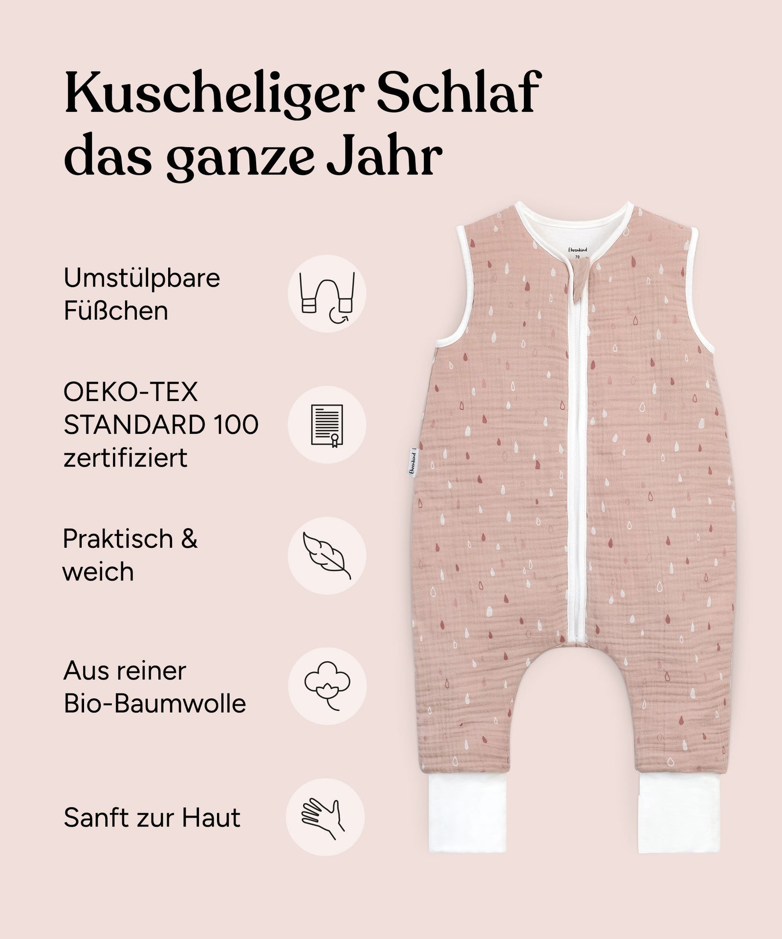 USP-Grafik Schlafsack mit Füßen 2.5 TOG aus Musselin.