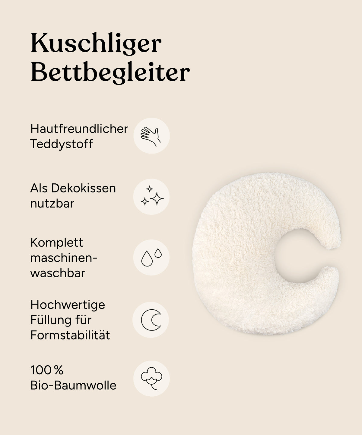 Vorteile Kuschelkissen Mond Teddystoff.