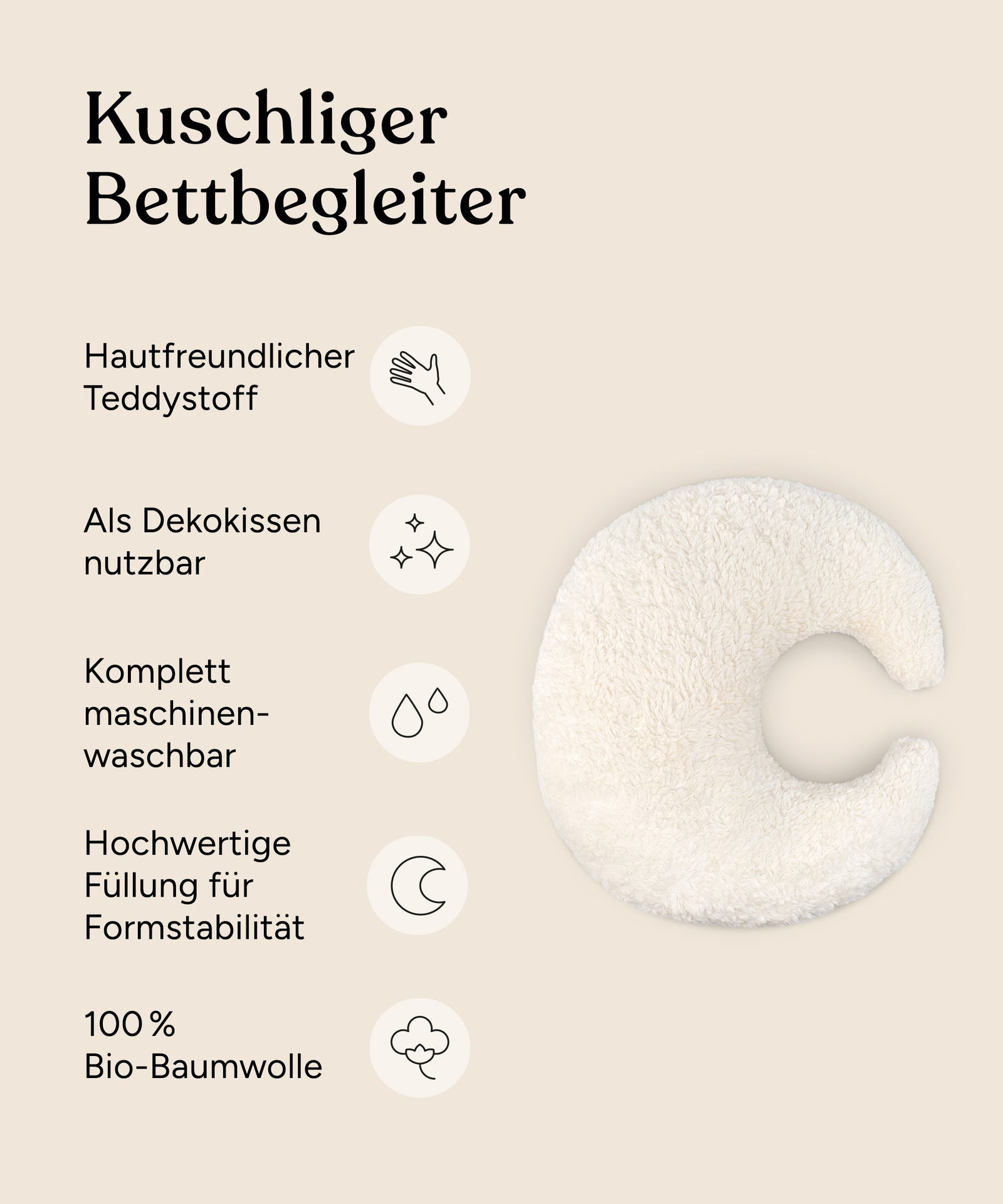 Vorteile Kuschelkissen Mond Teddystoff.