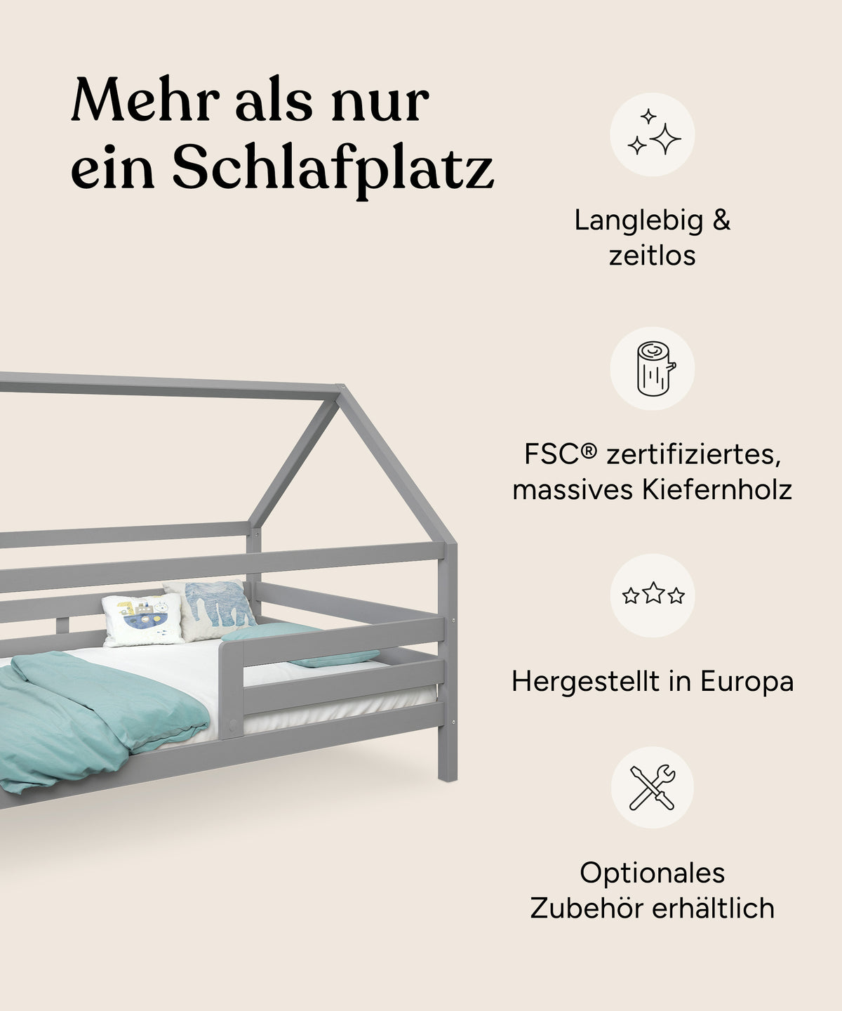 Vorteile Hausbett Sona Grau.