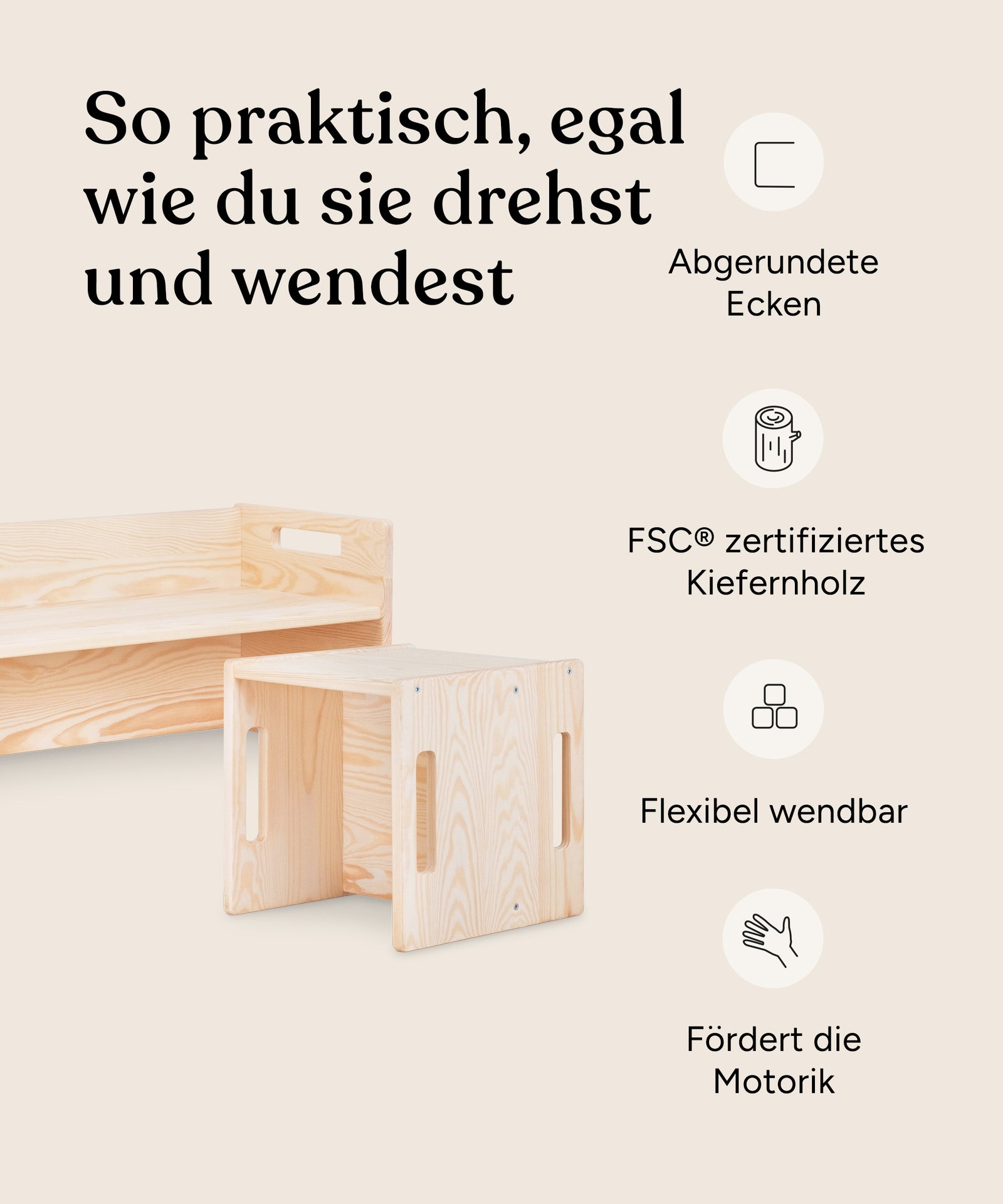 Vorteile Hocker und Bank Kiefer.