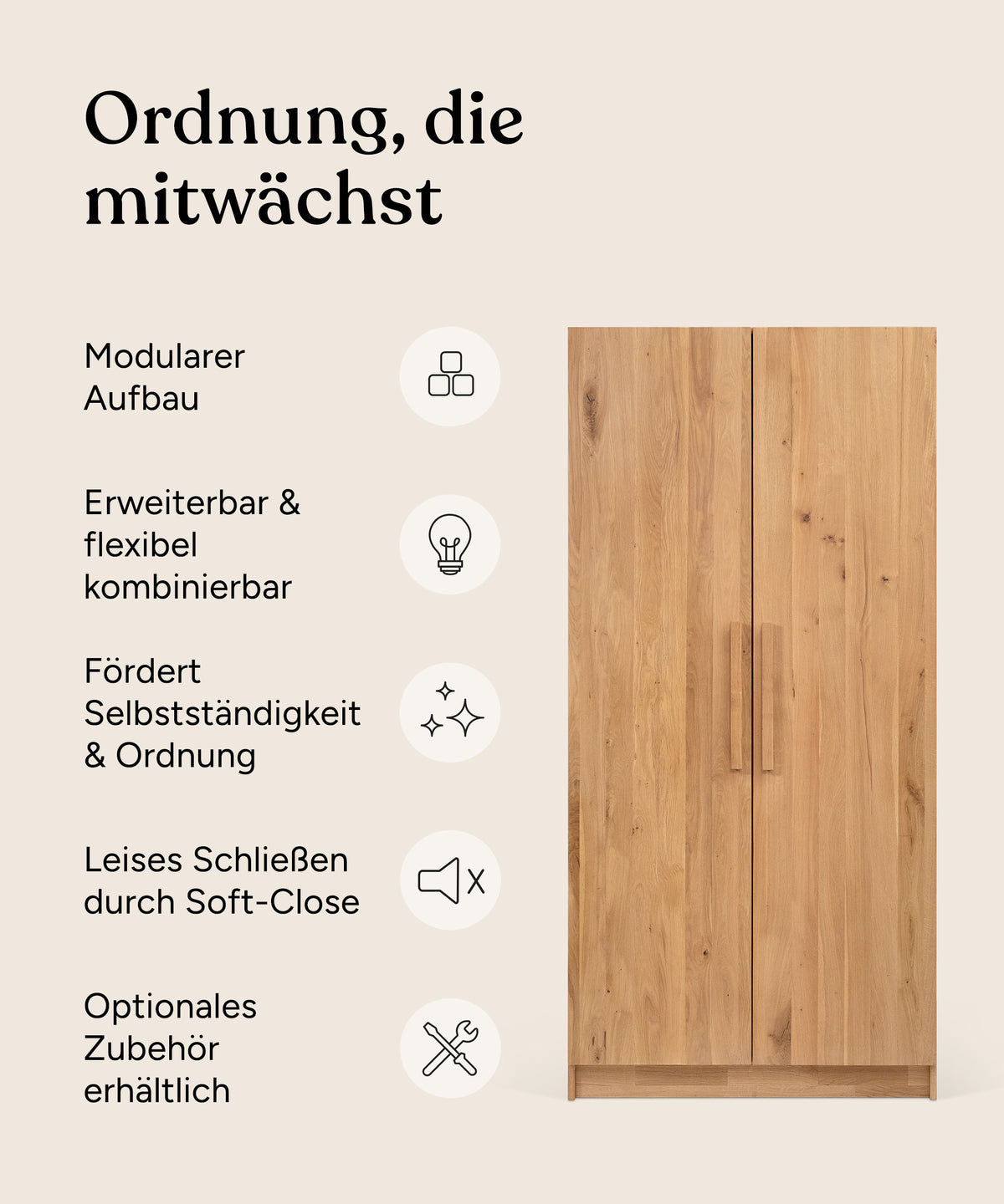 Vorteile Kleiderschrank Linia Eiche 100 cm.