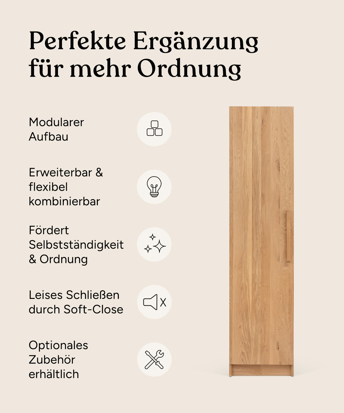 Vorteile Kleiderschrank Linia Eiche 50 cm.