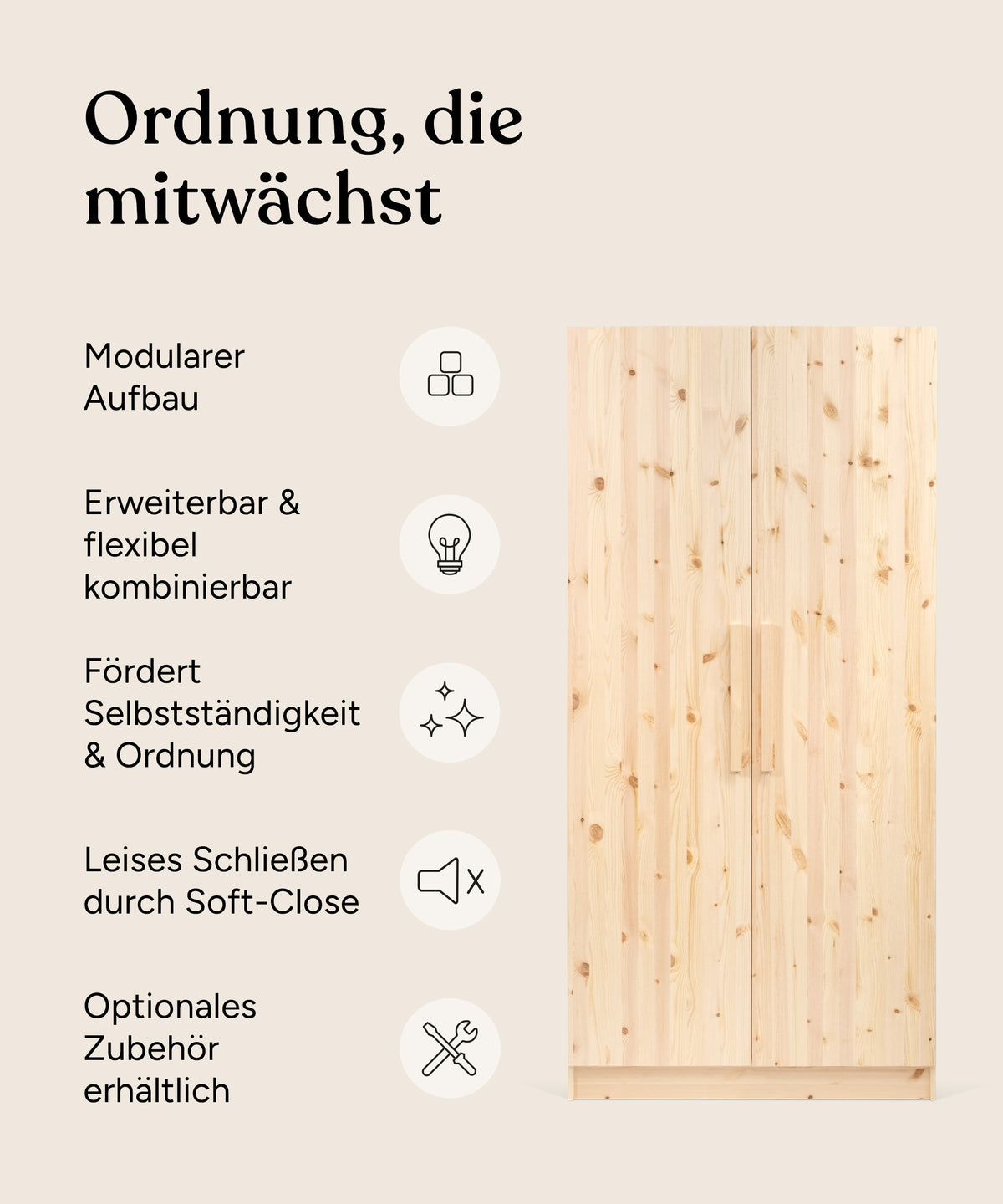 Vorteile Kleiderschrank Linia Kiefer 100 cm.