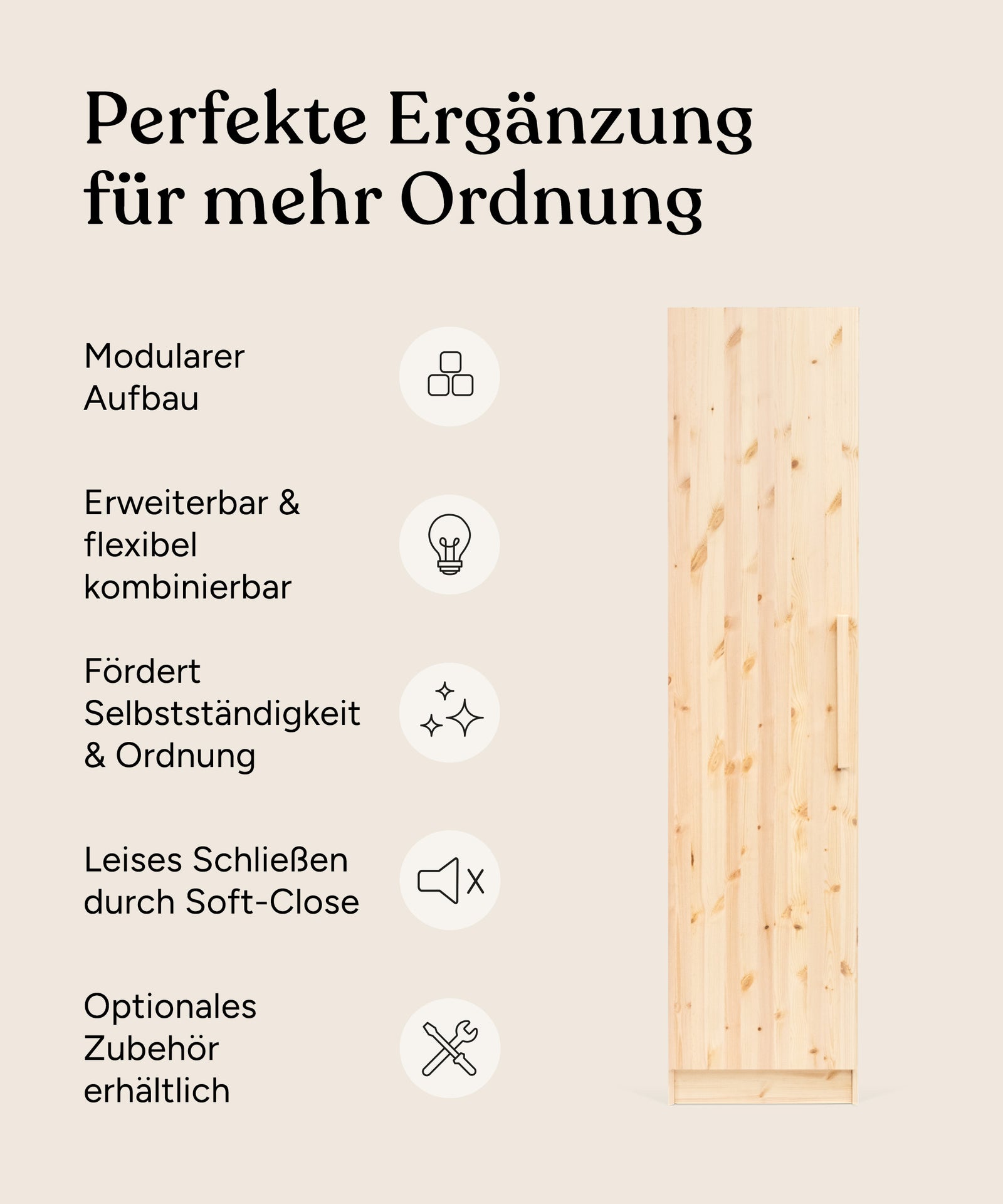 Vorteile Kleiderschrank Linia Kiefer 50 cm.