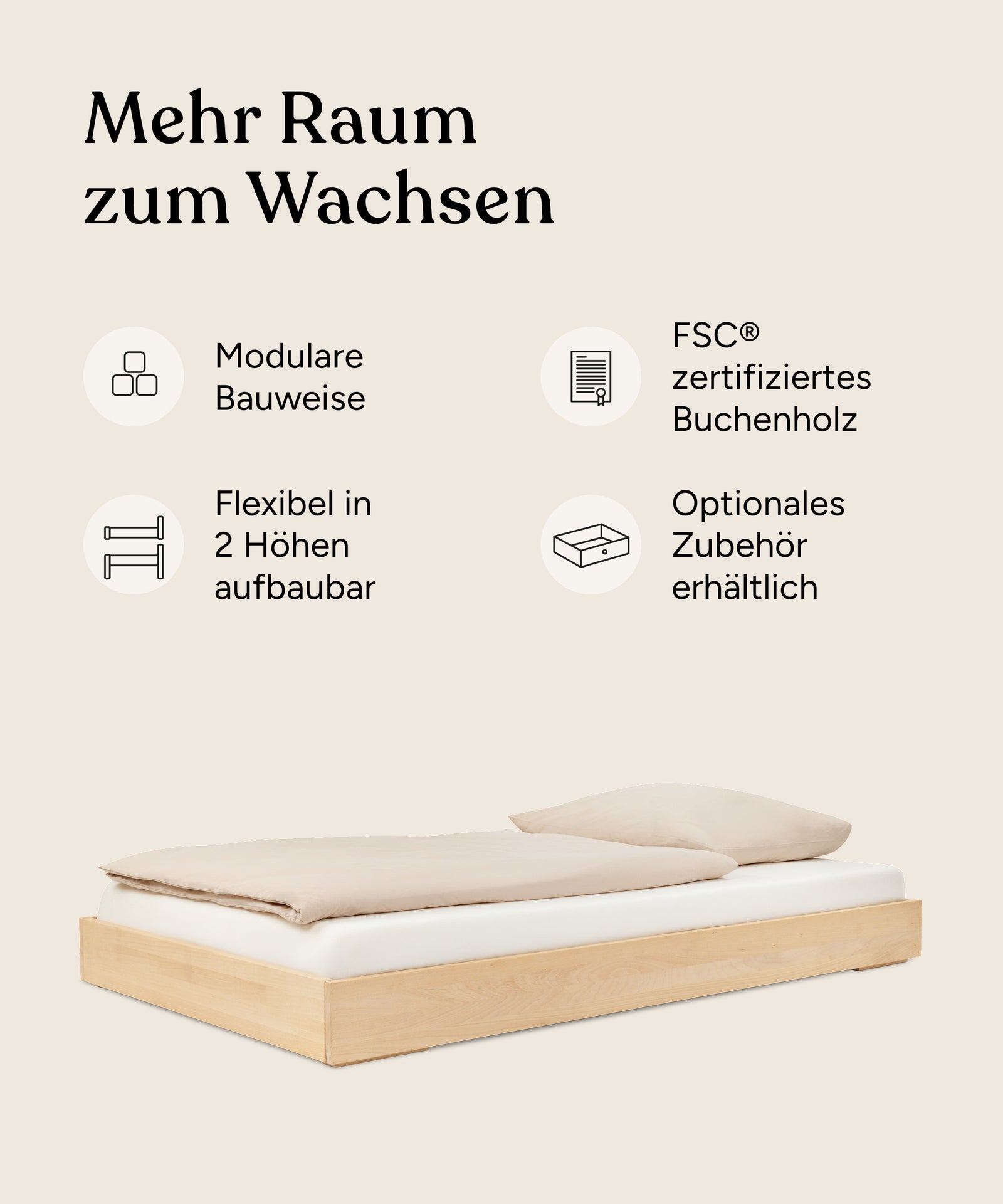 Vorteile Plano Jugendbett Buche 120x200 cm und 140x200 cm.