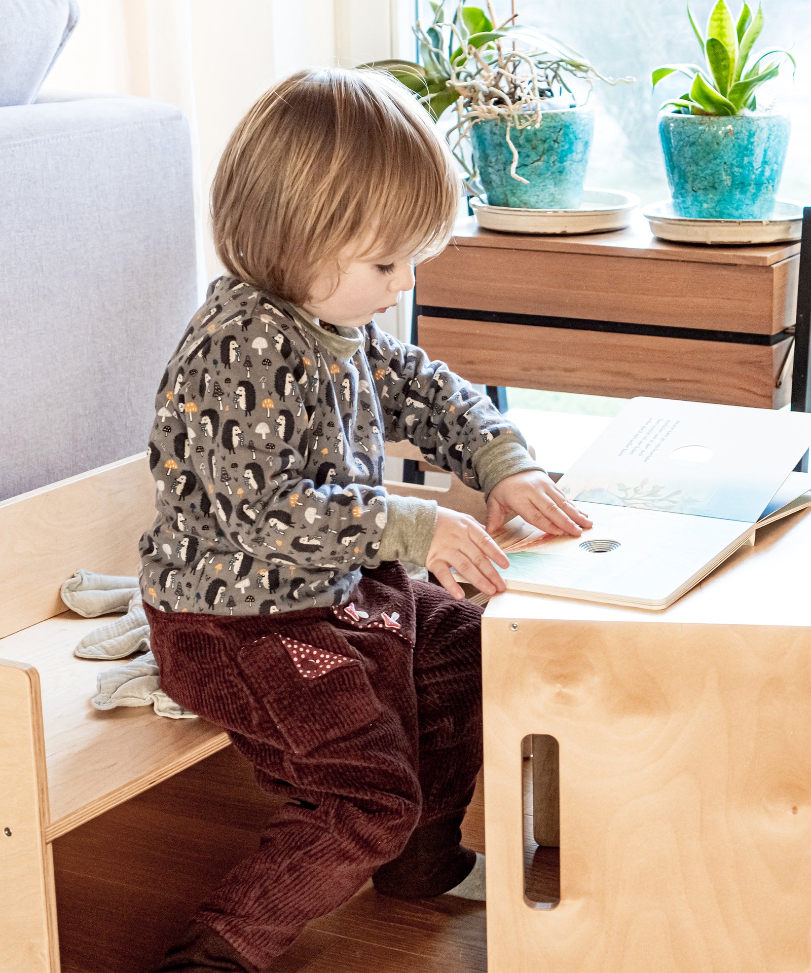 Platzsparender 2 in 1 Wendehocker und Wendebank aus Birke mit vielen Nutzungsmöglichkeiten