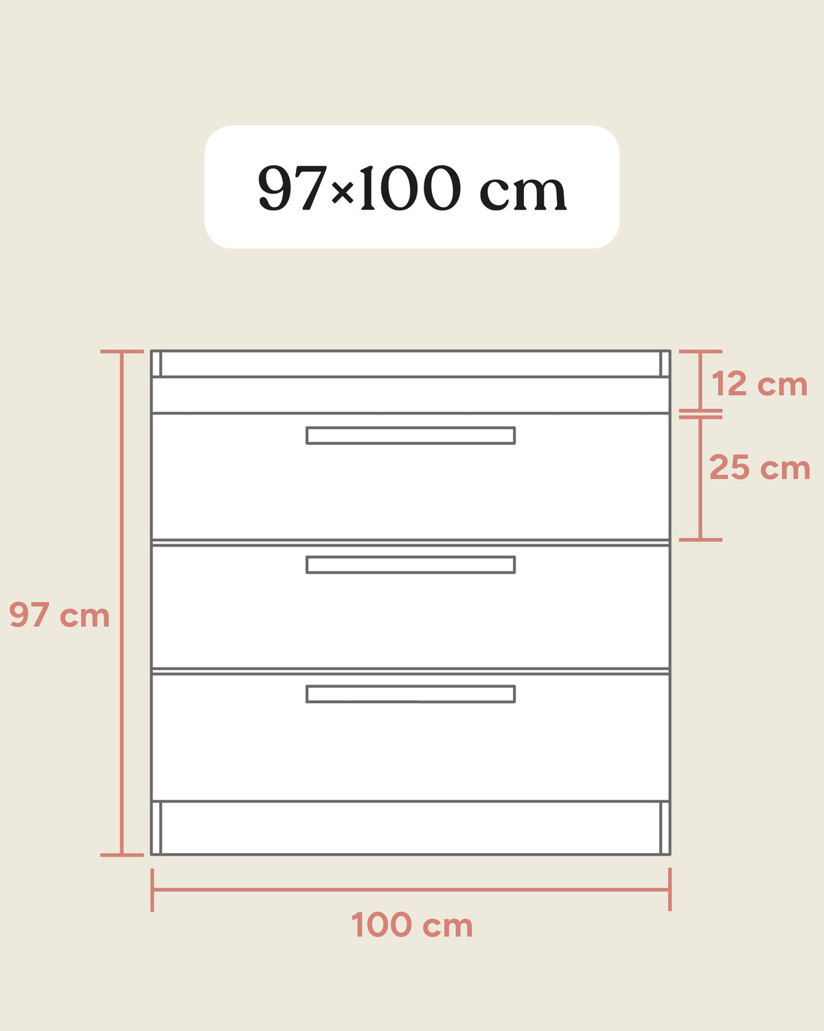 Größengrafik Wickelkommode Frontal.