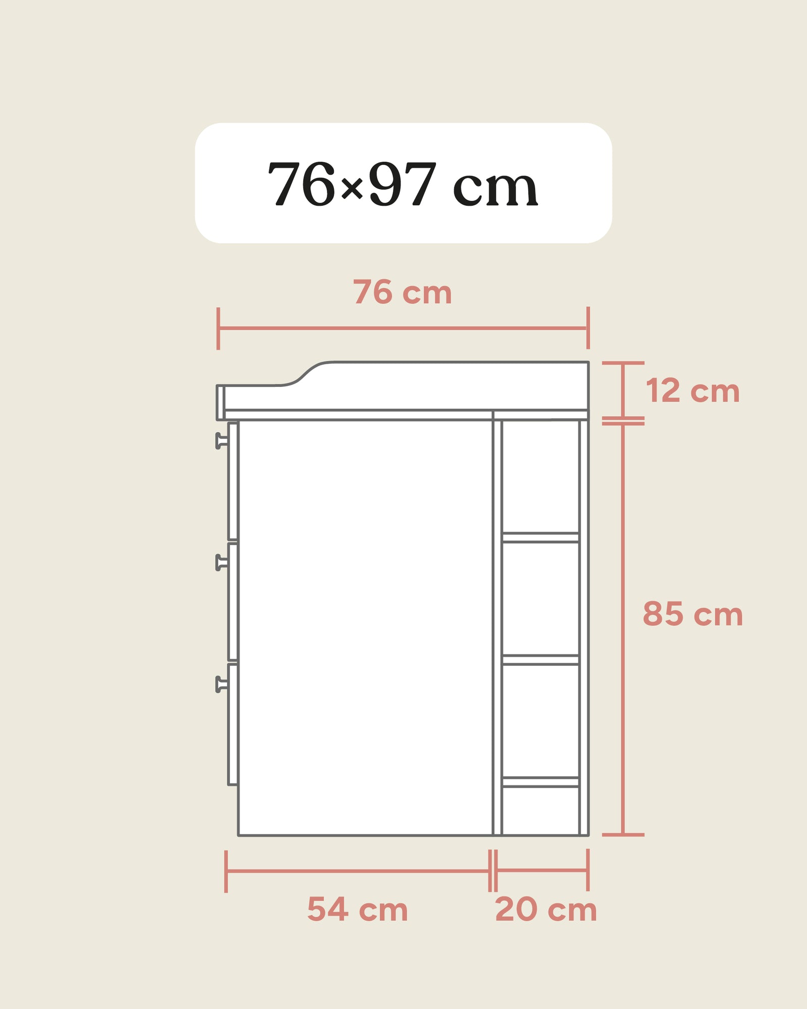 Größengrafik Wickelkommode Seitlich.