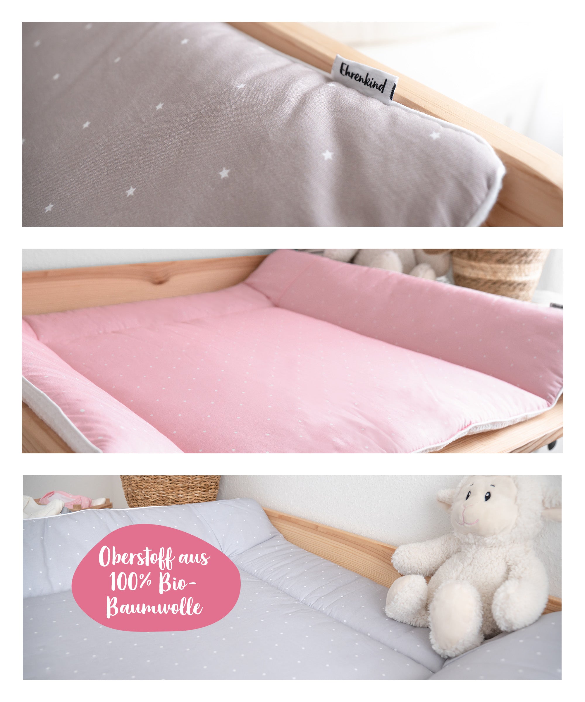 KraftKids Wickeltischauflage Bezug Doppelkrepp Gelb Mustard | 85x75 Cm Baumwolle Waschbar